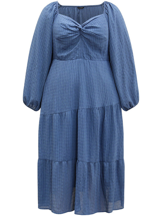 Plisse Twist Front Layered Hem Dress