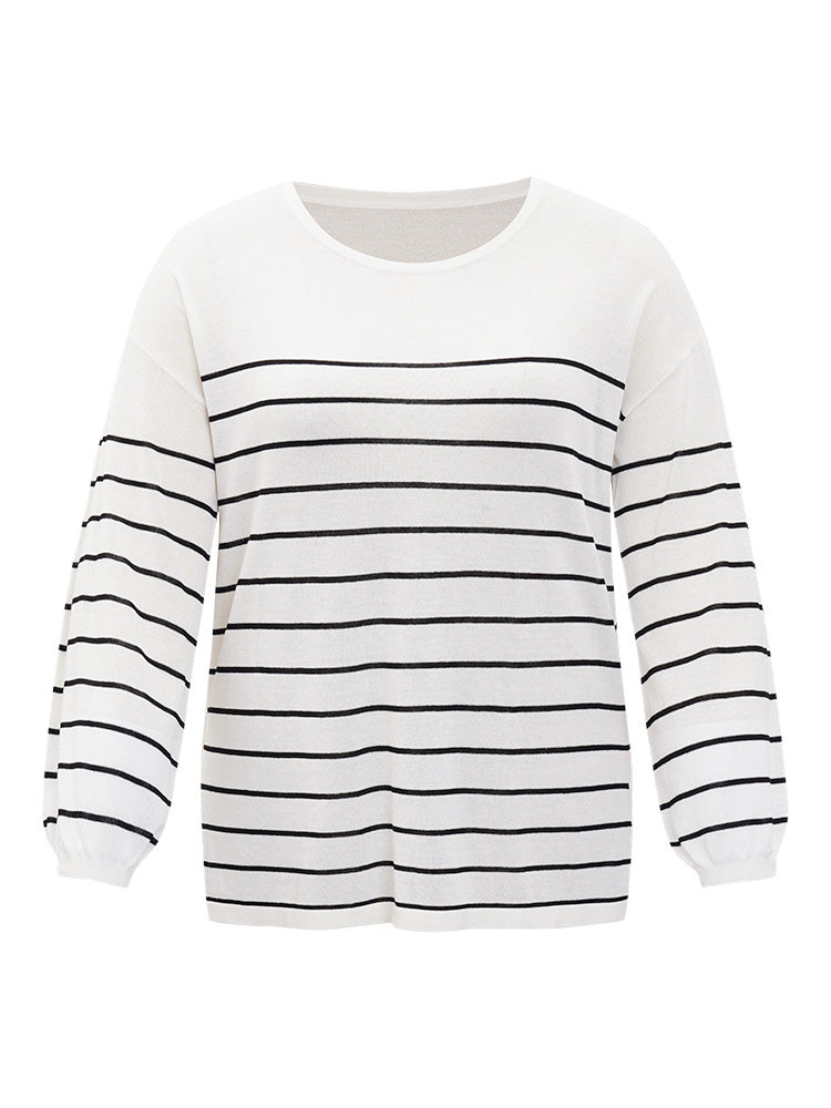 Striped Split Side Lightweight Elastic Cuffs Pullover