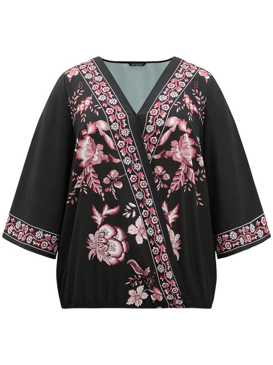 Boho Print Wrap Woven Top