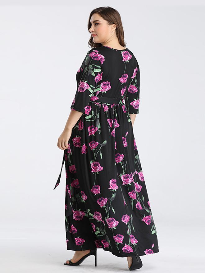 Floral Printed Belt Maxi Dress