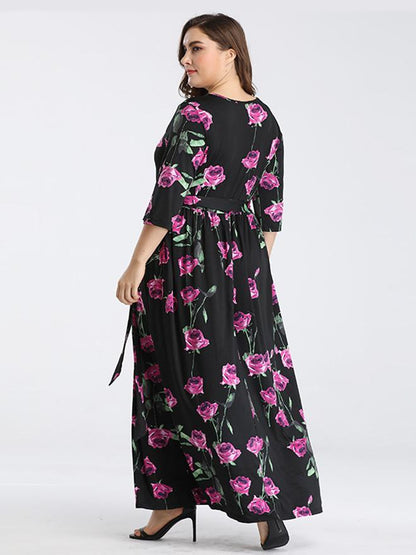 Floral Printed Belt Maxi Dress