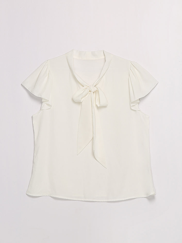 Bowknot Frill Cap Sleeve Blouse
