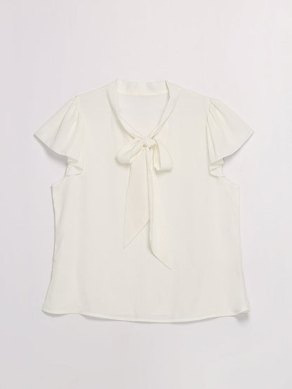 Bowknot Frill Cap Sleeve Blouse