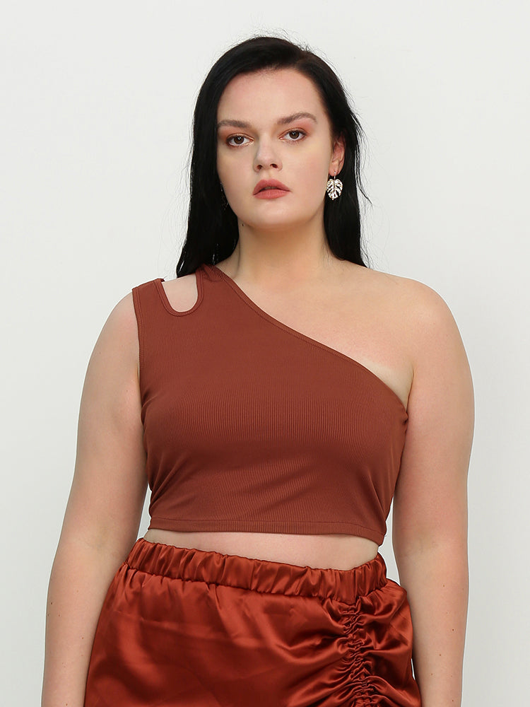 Cut Out One Shoulder Crop Top