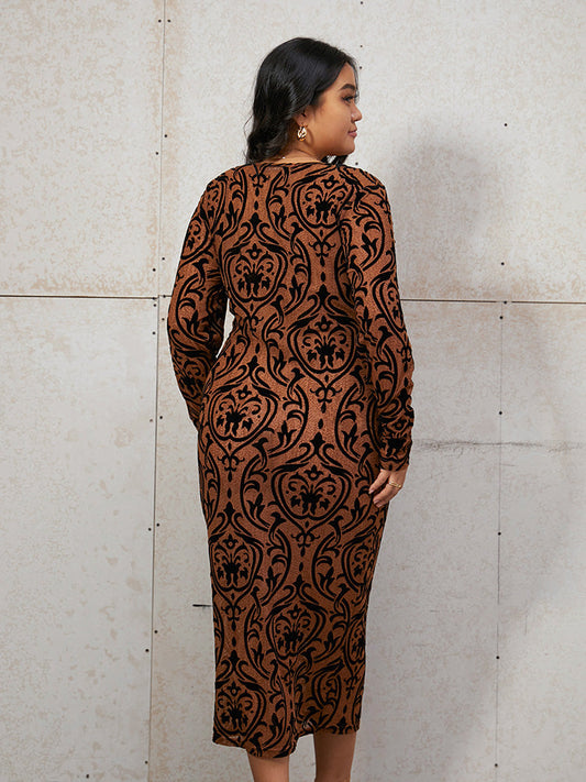 Geometric Print Mesh U Neck Bodycon Dress