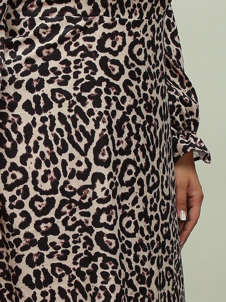 Tan Leopard Print Square Neck Dress