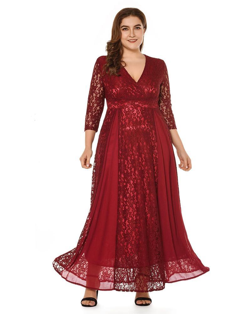 Lace V-neck Elegant Maxi Dress