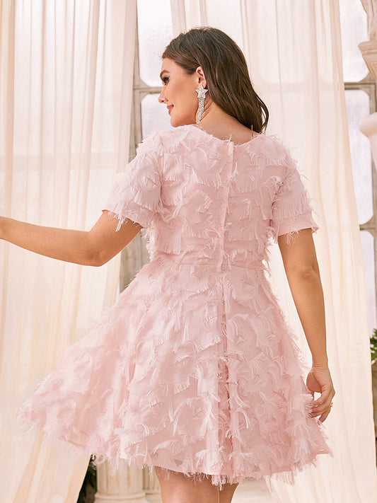 V Neck Flare Hem  Fuzzy Dress