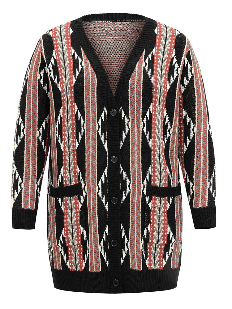 Bandana Print Button Down Patched Pocket Tunic Cardigan