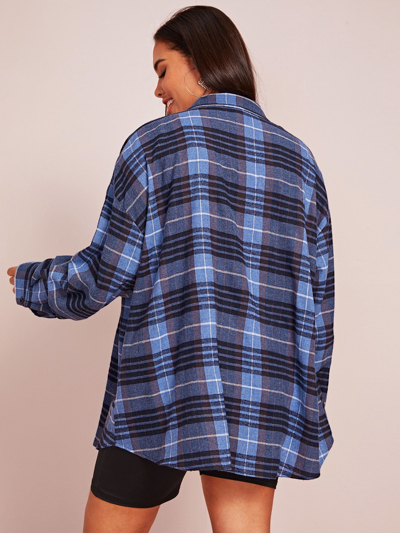 Plaid Print Curved Hem Overshirt