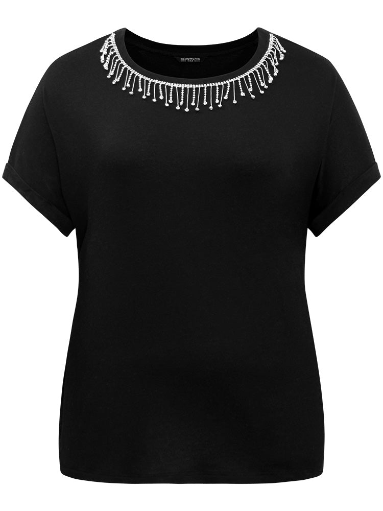 Metal Tassel Detail Crew Neck T-shirt