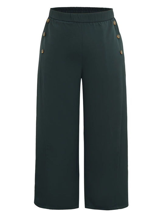 Anti-Wrinkle Plain Button Detail Wide Leg Pants