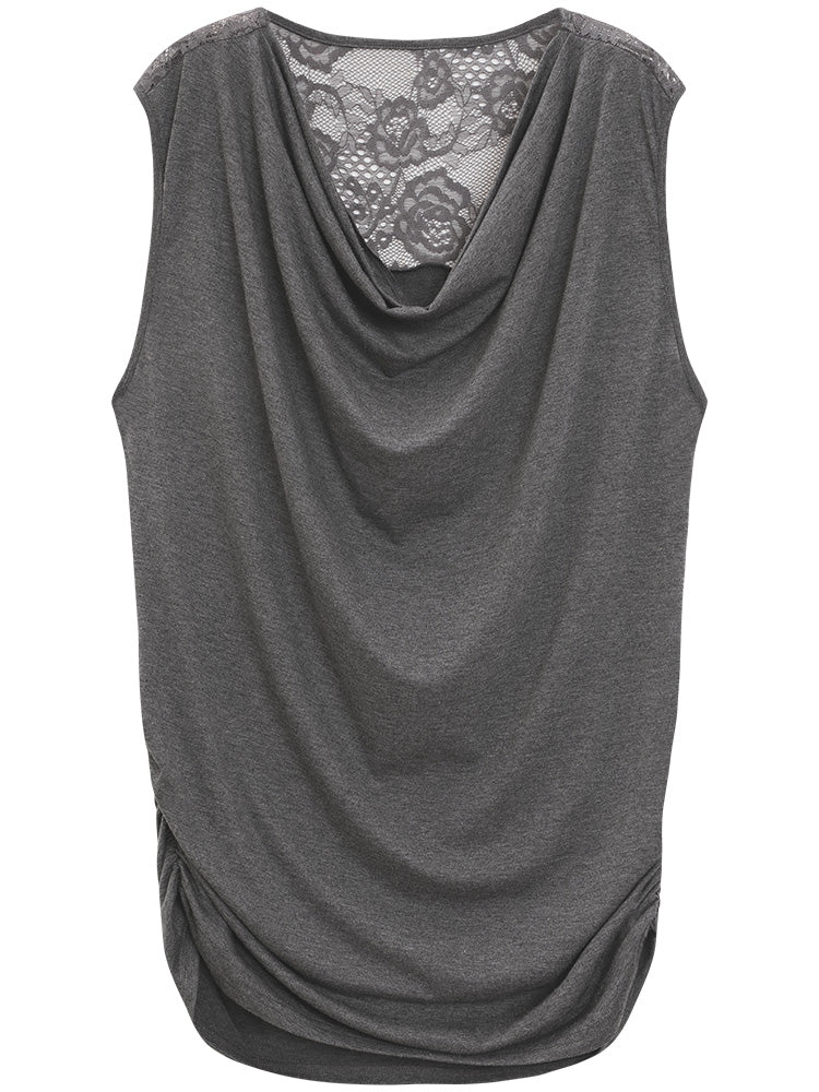 Solid Cowl Neck Lace Insert Tank Top