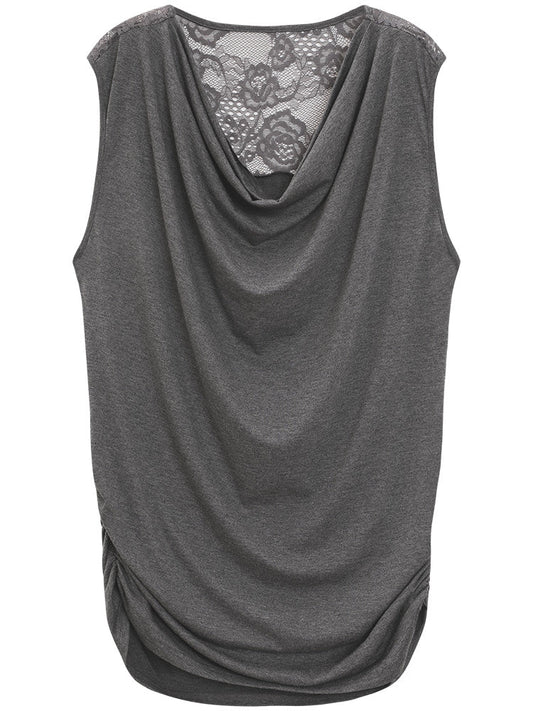 Solid Cowl Neck Lace Insert Tank Top