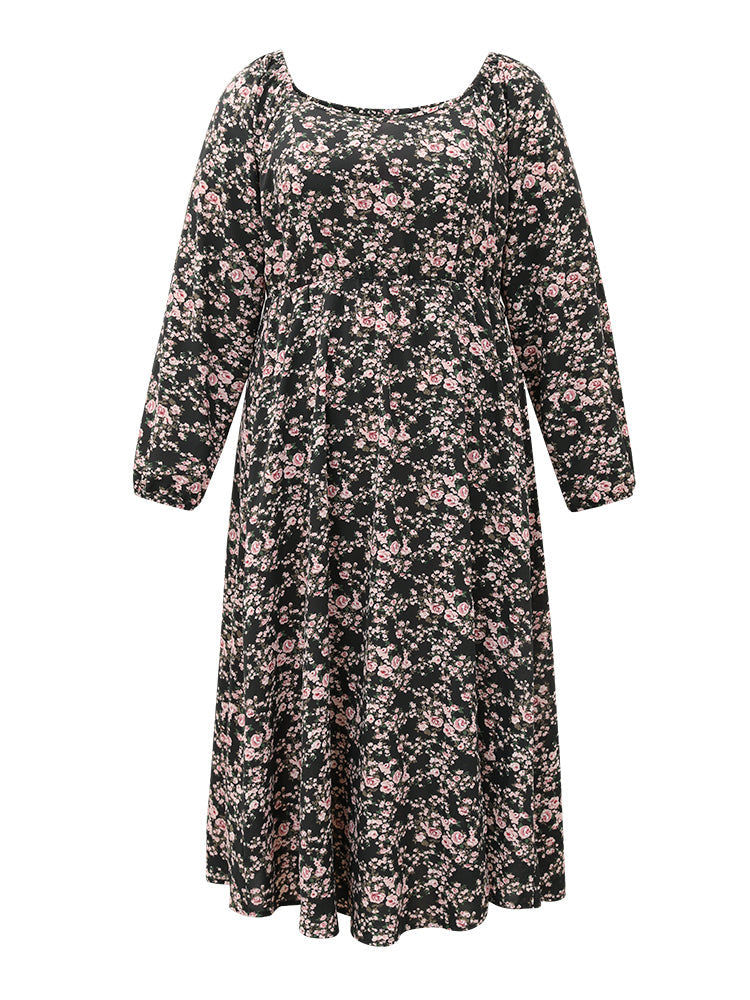 Ditsy Floral Pocket Plicated Detail Split Side Dress