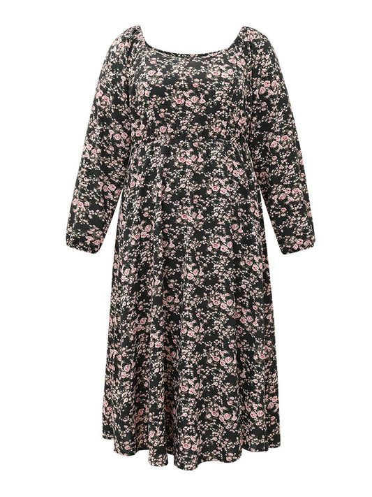 Ditsy Floral Pocket Plicated Detail Split Side Dress