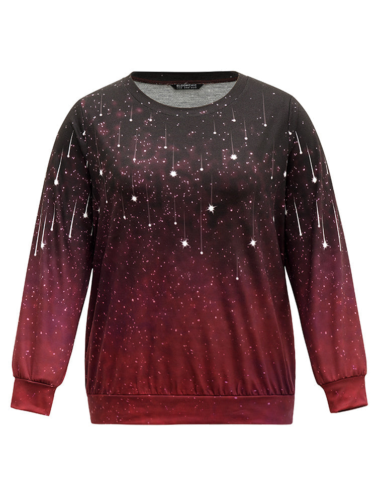 Ombre Star Print Round Neck Sweatshirt
