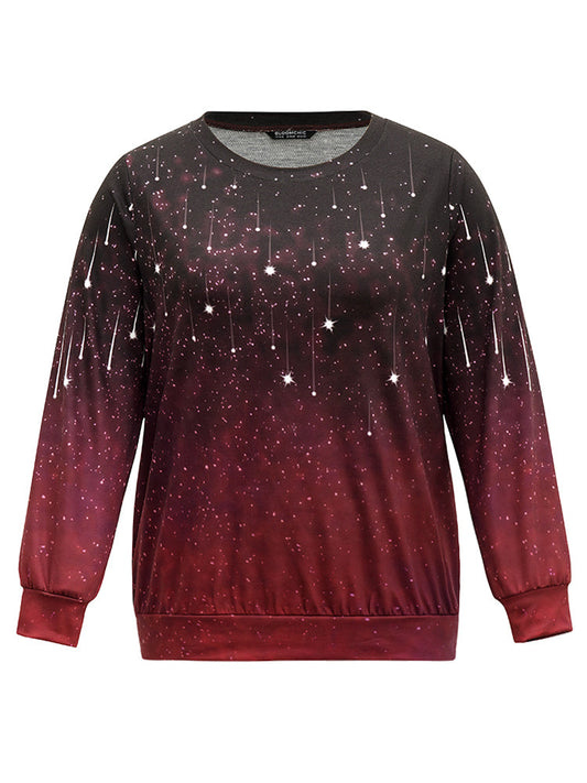 Ombre Star Print Round Neck Sweatshirt