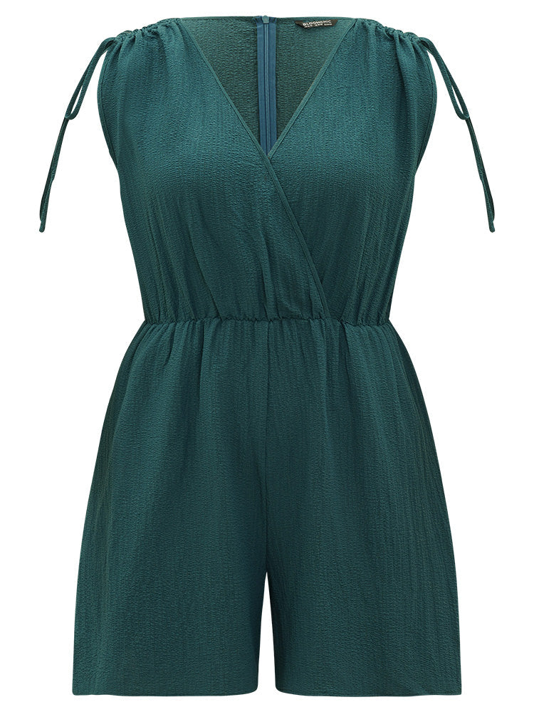 Plain Pocket Drawstring Surplice Neck Tank Jumpsuit
