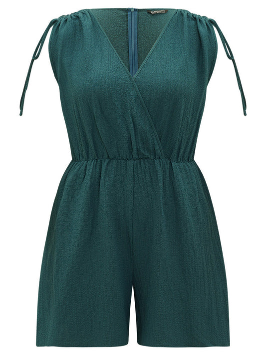 Plain Pocket Drawstring Surplice Neck Tank Jumpsuit