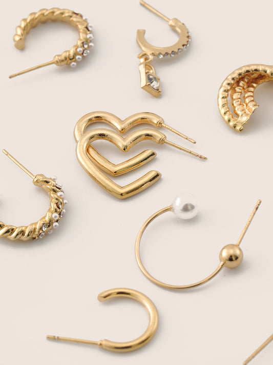 6 Pairs Minimalist Pearl Cubic Zirconia Earrings