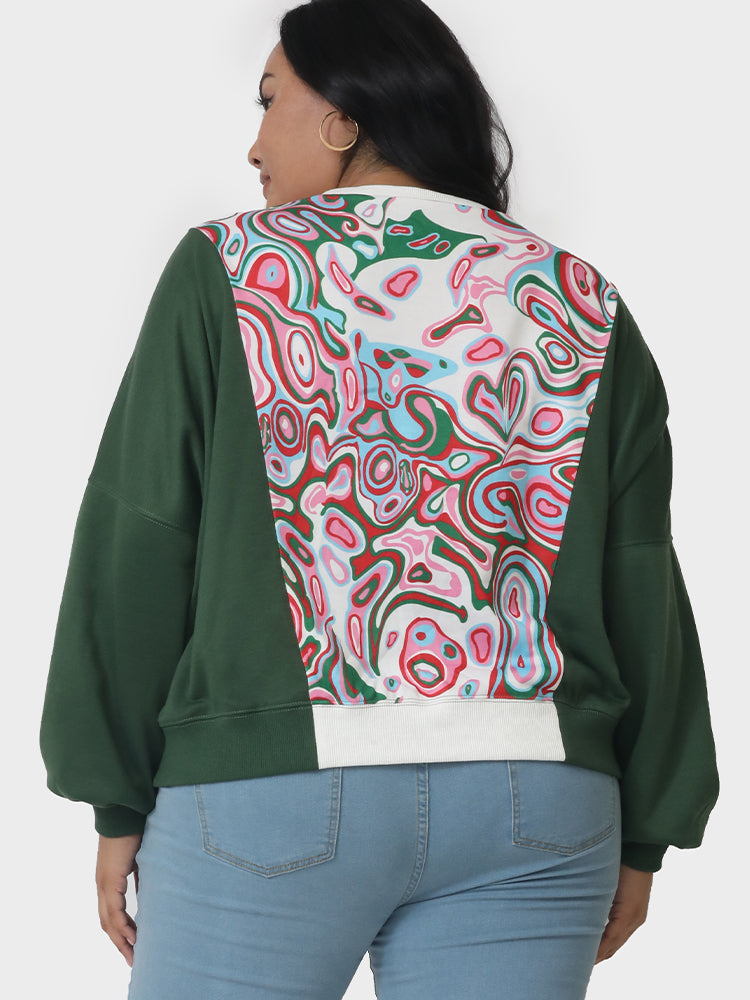 Asymmetrical Patchwork Crew Neck Sweatshirt