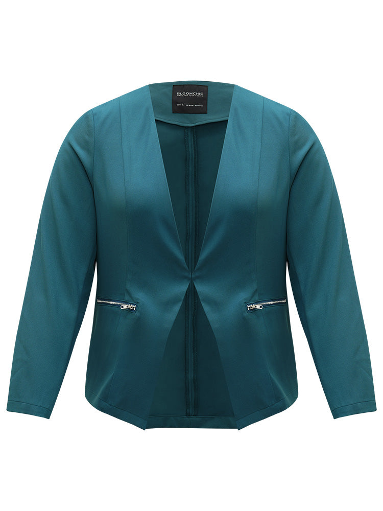 Plain Zipper Open Front Blazer