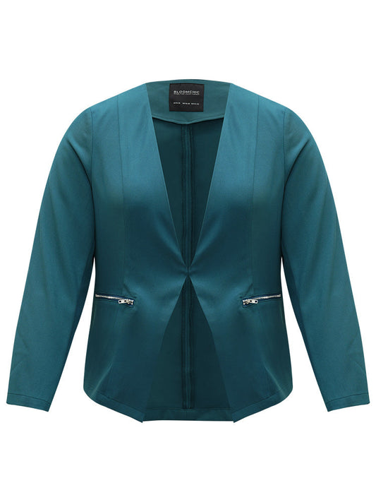 Plain Zipper Open Front Blazer