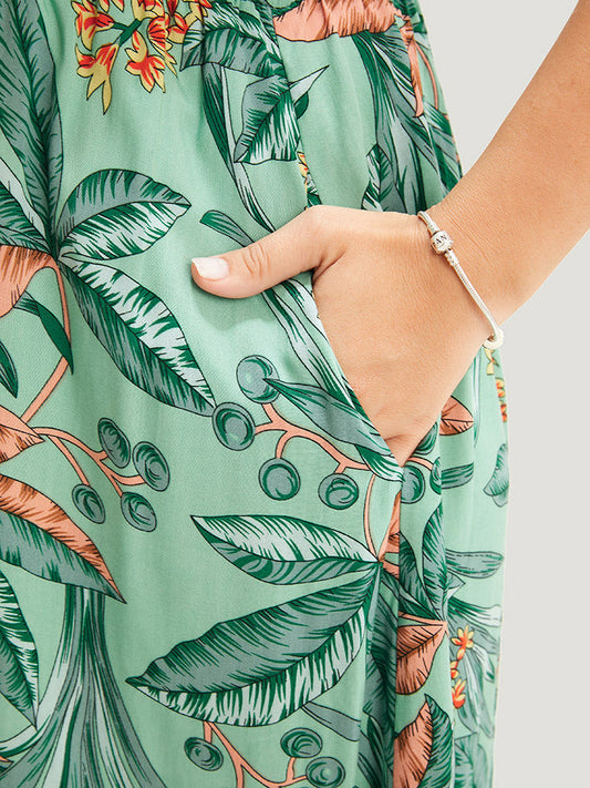 Floral Print Wrap Ruffle Hem Pocket Spaghetti Strap Maxi Dress