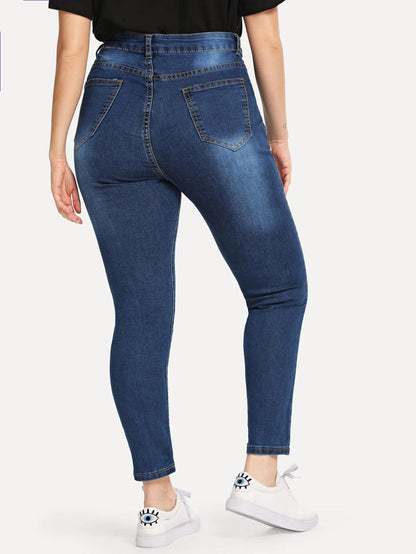 Bleach Wash Skinny Jeans Without Belted