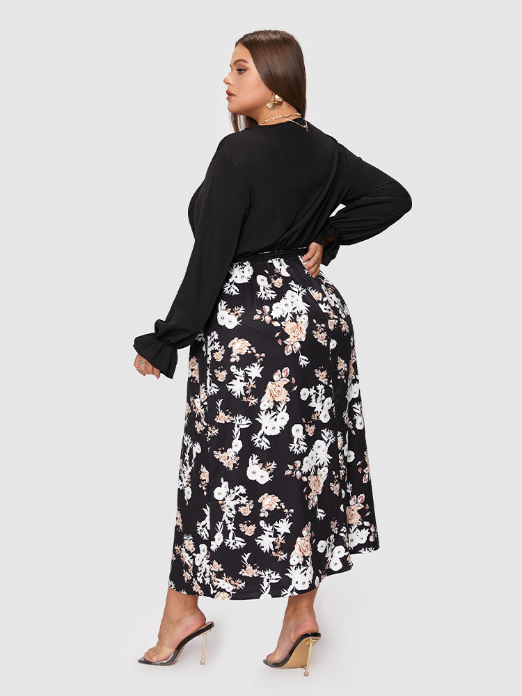 Floral Print Patchwork Knot Dress