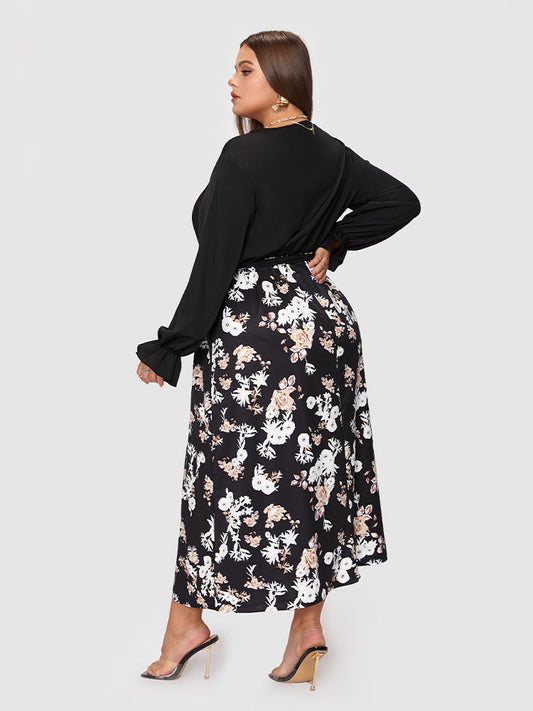 Floral Print Patchwork Knot Dress