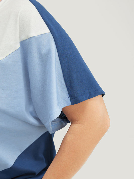 Colorblock Contrast Crew Neck Batwing Sleeve T-shirt