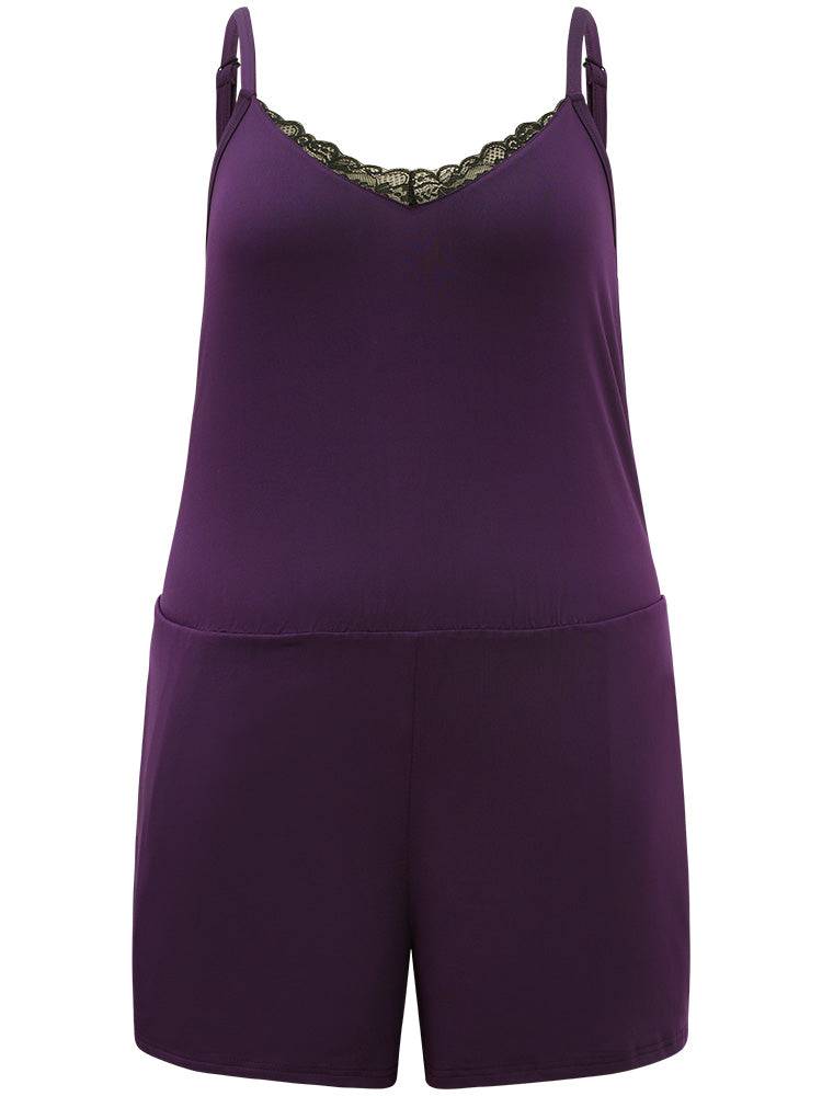 Lace Panel Patchwork Cami Sleep Jumpsuit
