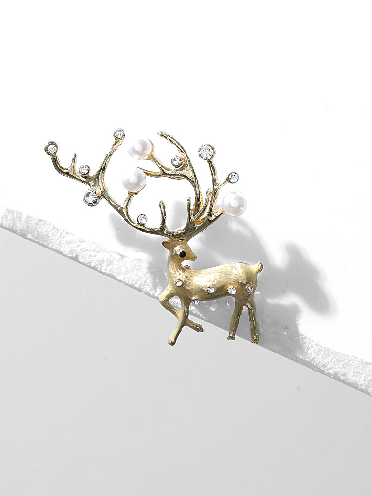 Elk Pearl Beaded Rhinestone Brooch