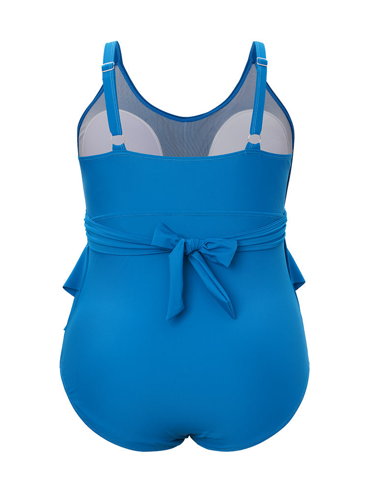 Lightly Lined Bow Asymmetrical Ruffle One Piece Swimsuit