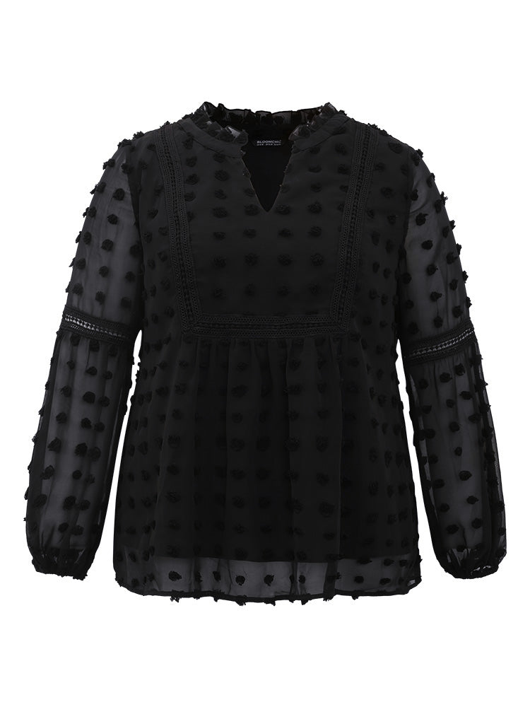 Polka Dot Frill Trim Mesh Blouse