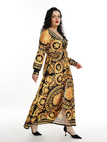 Vintage Printed High Slit Dress