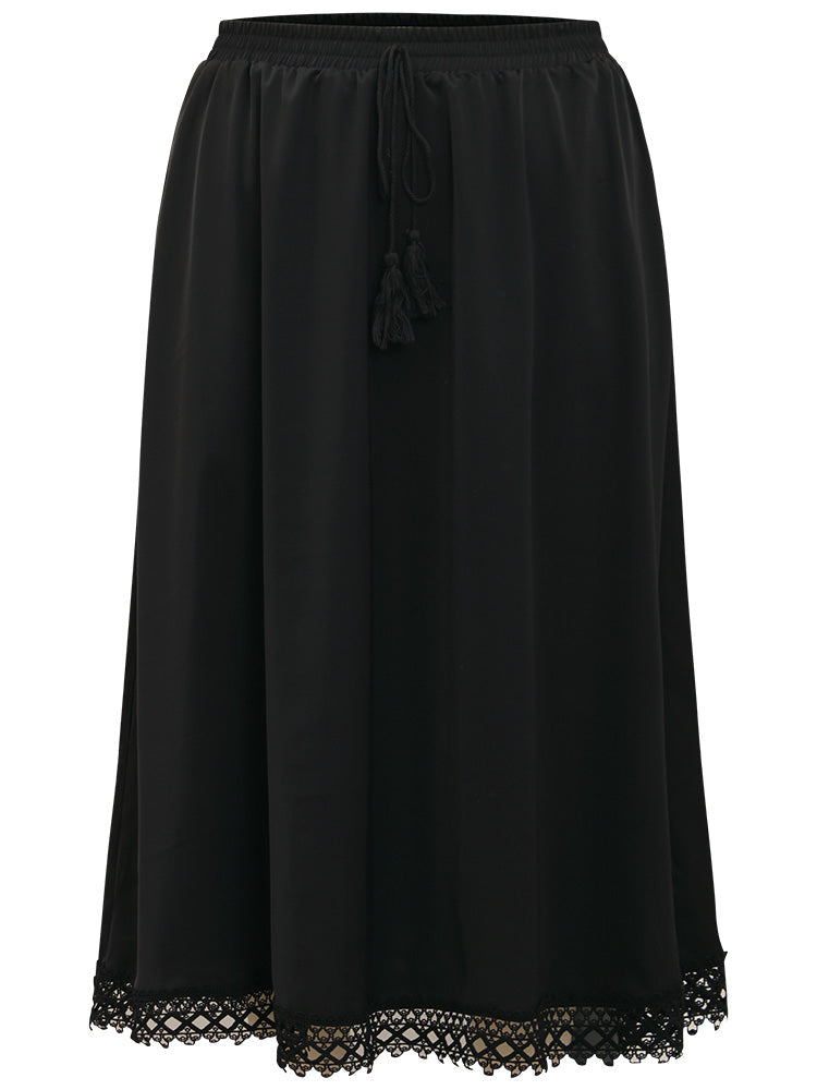 Lace Insert Pocket Ties Tassel Skirt