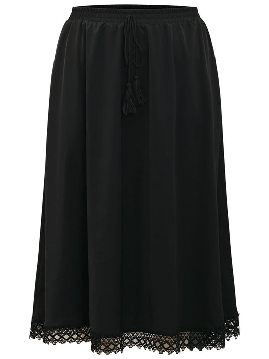 Lace Insert Pocket Ties Tassel Skirt