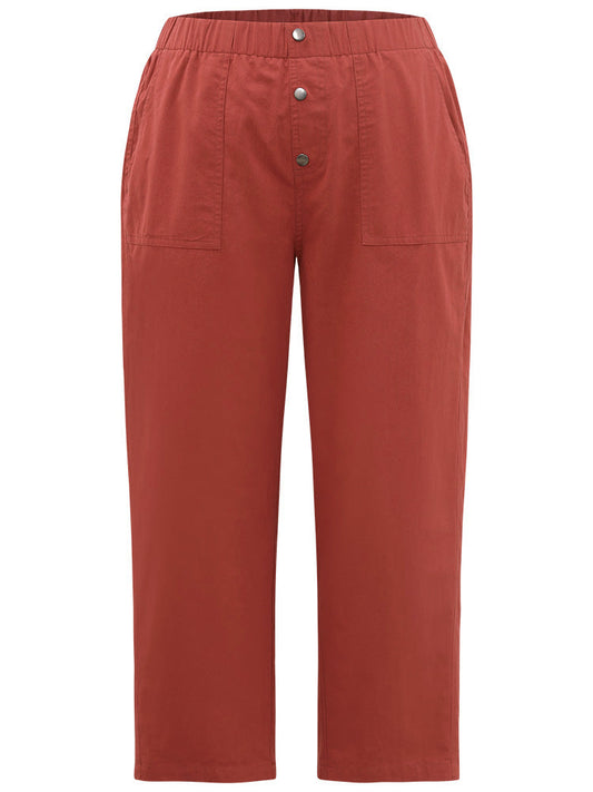 Plain Button Up Pocket Straight High Rise Leg Pants