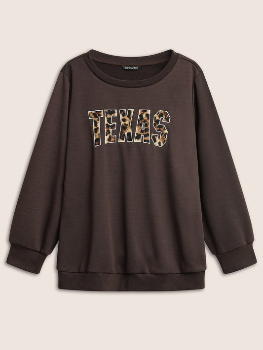 Leopard Embroidered Patch Rib Knit Sweatshirt