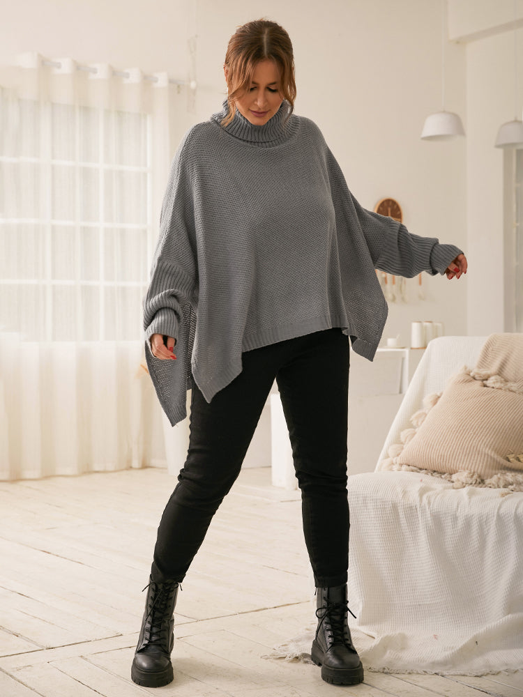 Funnel Neck Irregular Hem Sweater