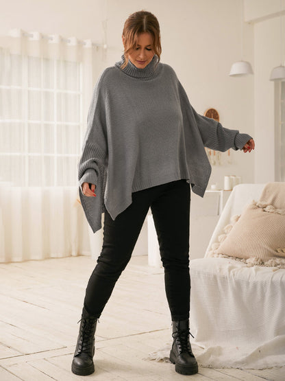 Funnel Neck Irregular Hem Sweater