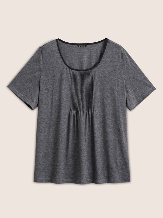 Pleated Detail Contrast Trim T-shirt