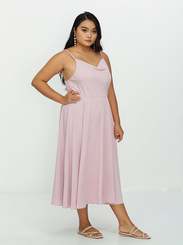 Cowl Neck Backless Tiered Dress