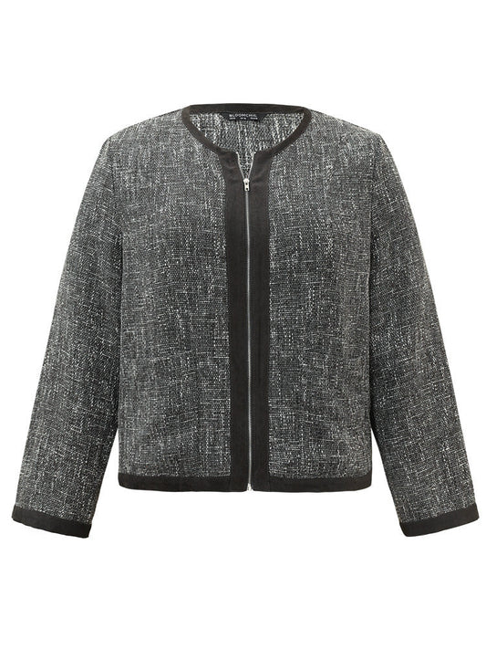 Tweed Patchwork Zipper Pocket Jacket