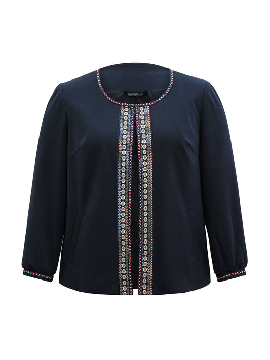 Contrast Webbing Floral Embroidered Jacket