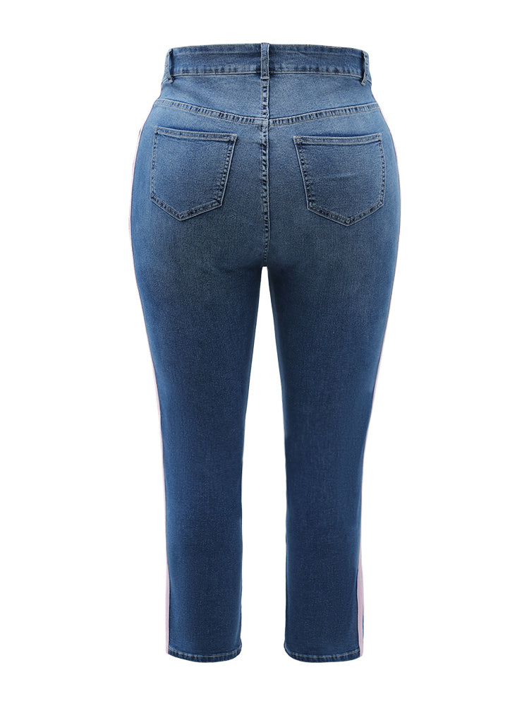 Very Stretchy Medium Wash Contrast Striped Jeans