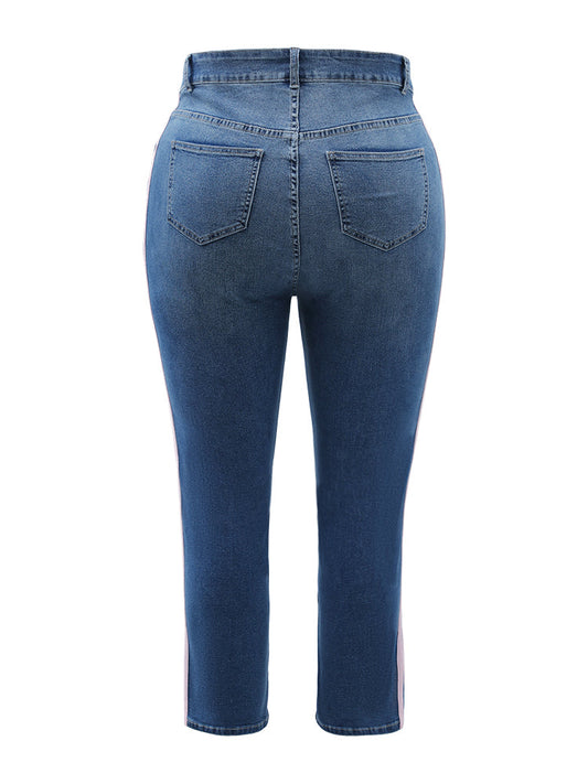 Very Stretchy Medium Wash Contrast Striped Jeans